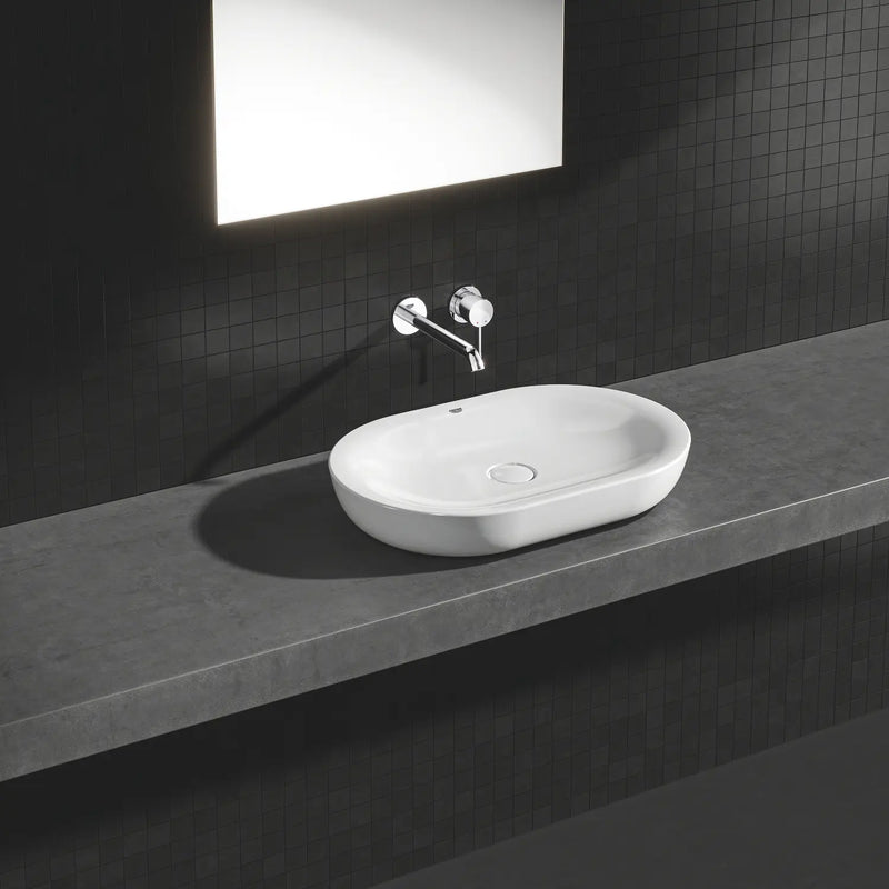 Grohe Essence wall-mounted 2-hole basin mixer M-Size StarLight Chrome spout detail