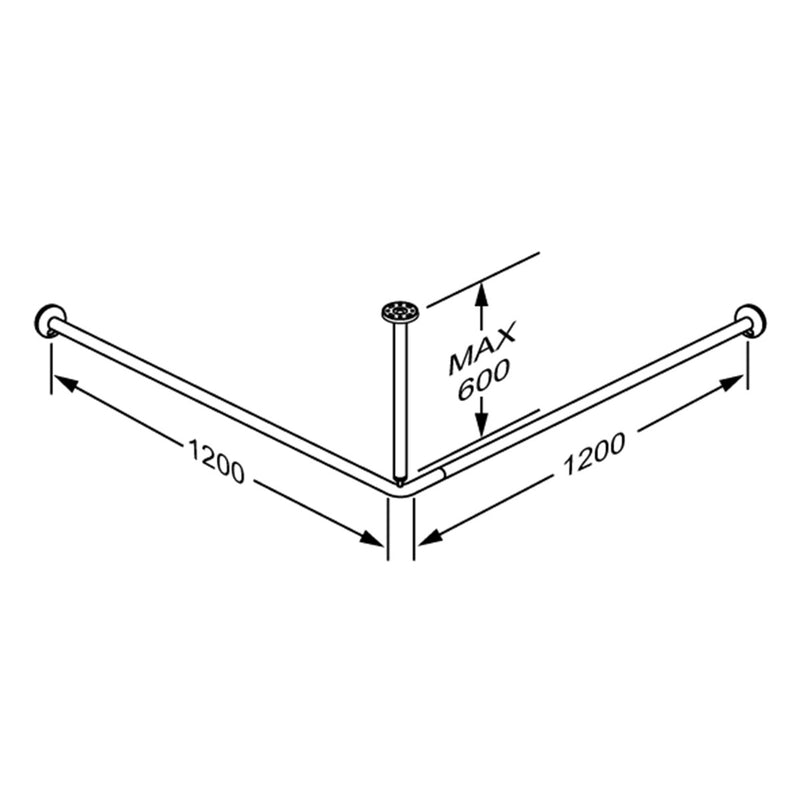 Pressalit Shower Curtain Rail, 1200 × 1200mm — Dimensioned Drawing (RT212112)