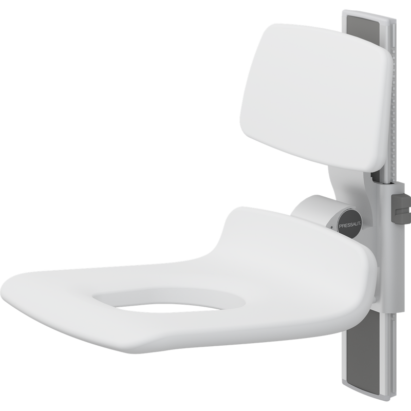 Pressalit PLUS Shower Seat 450 with Aperture incl. Backrest, Manually Height Adjustable, White (R7425000)