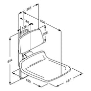 Pressalit PLUS Shower Seat 450 incl. Backrest dimensioned drawing (R7424035)