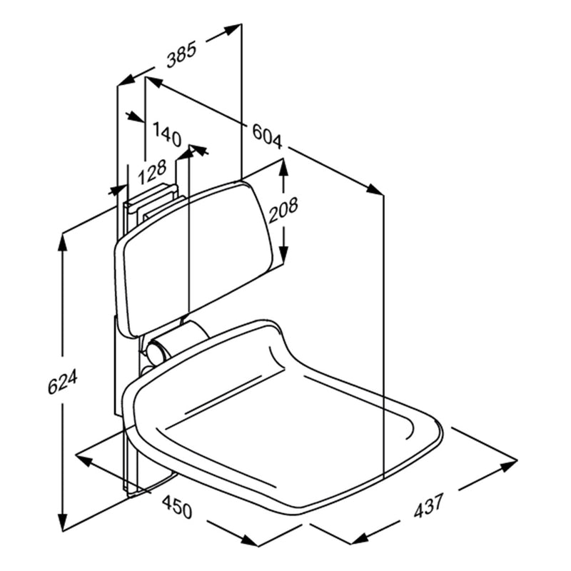 Pressalit PLUS Shower Seat 450 incl. Backrest dimensioned drawing (R7424108)