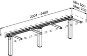Pressalit INDIVO Wash Basin Lift, 3 Actuators, White, for Worktop 2001-2400mm (RK1453000) — dimensioned drawing