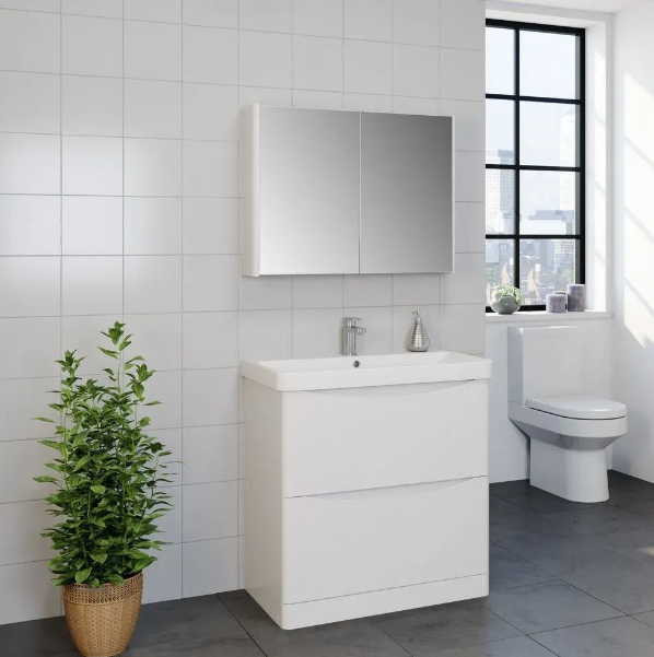 Kartell K-VIT Arc 500mm Floor Standing 2 Drawer Unit & Ceramic Basin- White Gloss (ARC500FS-W FUR148ME)