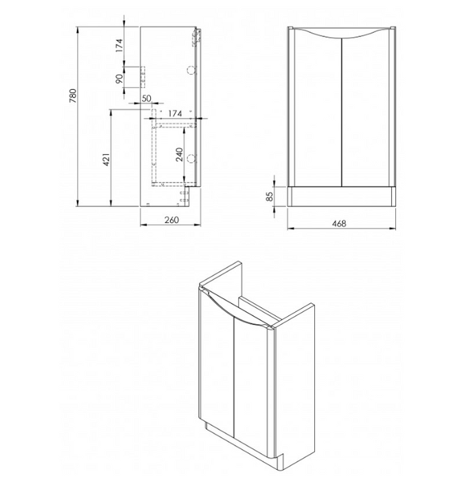 Kartell K-VIT Arc 500mm Floor Standing 2 Door Cloakroom Unit & Ceramic Basin- Matt Cashmere (ARCLOAKFS-C FUR455CA)
