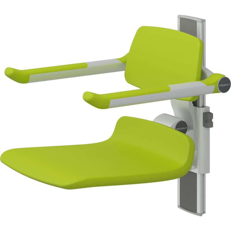 Pressalit PLUS Shower Seat 450 incl. Backrest & Armrests, Manually Height Adjustable, Lime Green (R7434277)