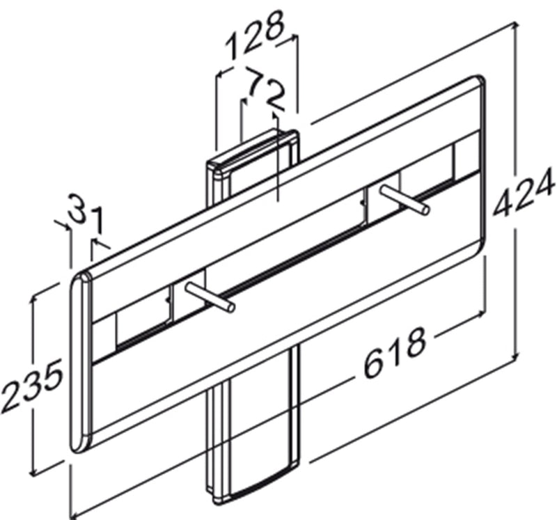Pressalit PLUS wash basin bracket, track-mounted, dimensioned drawing