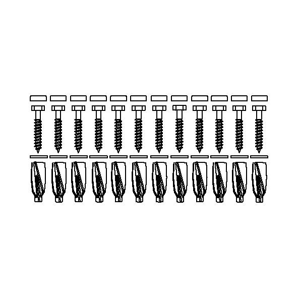 Pressalit Mounting Kit — 12 × Coach Screws Ø10 × 70 with GB14 Plugs & white screw covers, for Aerated Concrete (Aircrete) (V8664)