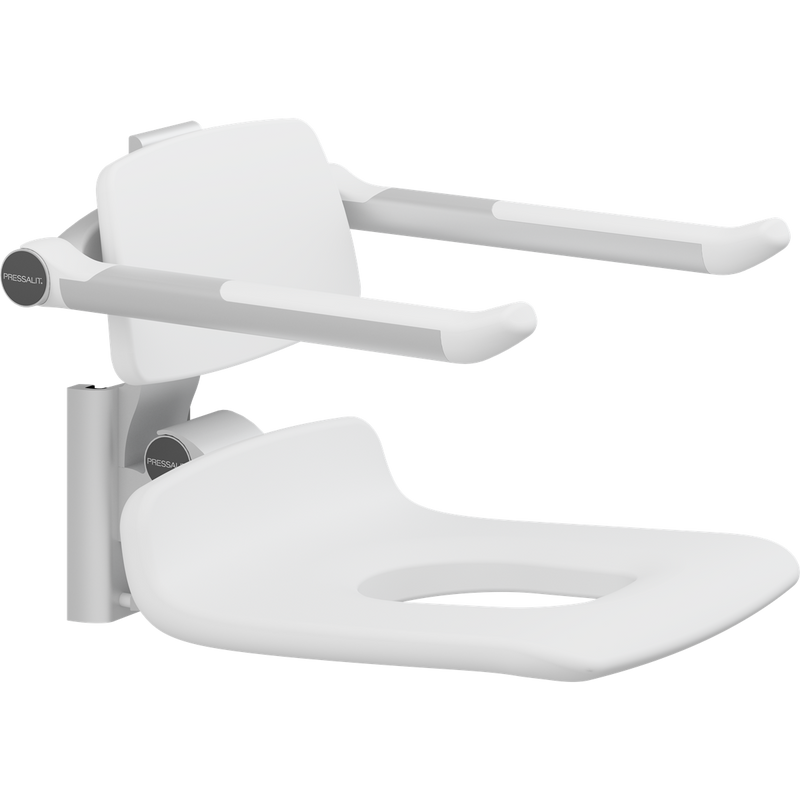 Pressalit PLUS Replacement Shower Seat 450 with Aperture incl. Backrest & Armrests, Manually Height Adjustable, White (R7135000)