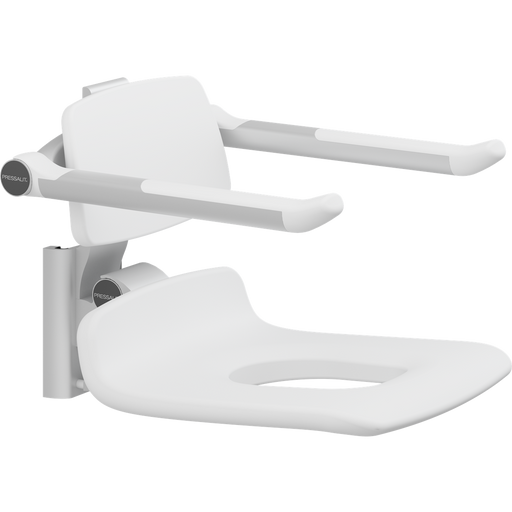 Pressalit PLUS Replacement Shower Seat 450 with Aperture incl. Backrest & Armrests, Manually Height Adjustable, White (R7135000)