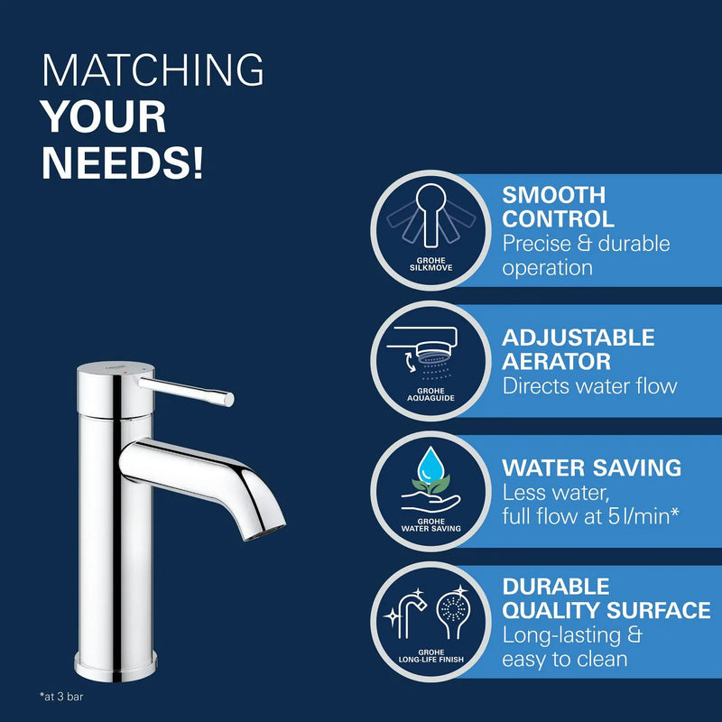 Grohe Essence Basin Mixer Tap S-Size Smooth Body chrome bathroom setting