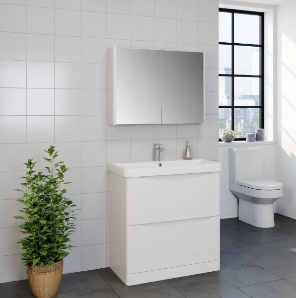 Kartell K-VIT ARC 600mm Wall Mounted 2 Drawer Unit & Ceramic Basin- White Gloss (ARC600WM-W FUR149ME)