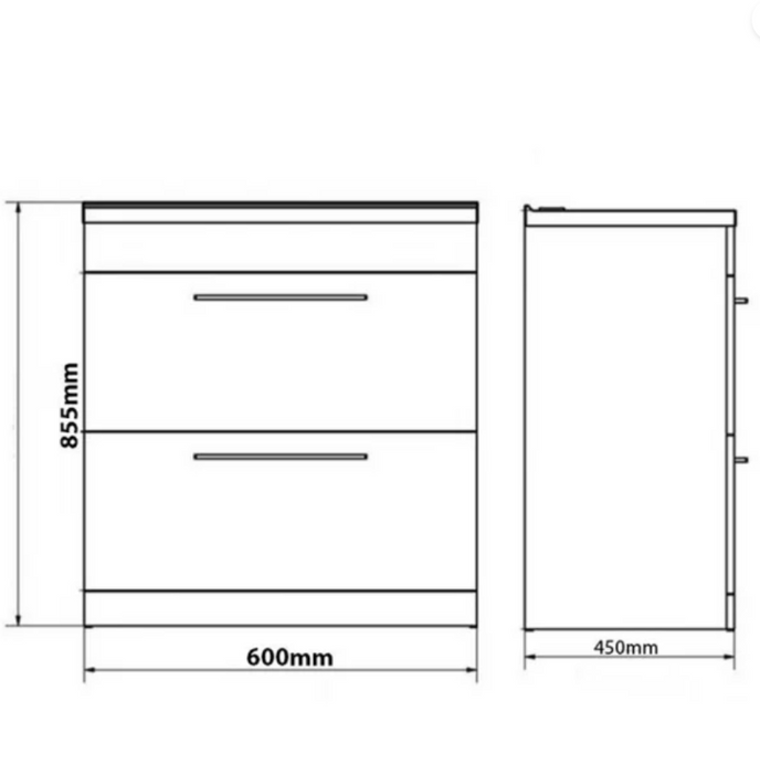 Kartell K-VIT Purity 600mm Floor Standing 2 Drawer Unit & Mid Depth Ceramic Basin Gloss White (FUR008PU-FUR061PU)