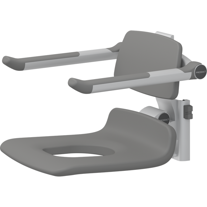 Pressalit PLUS Replacement Shower Seat 450 with Aperture incl. Backrest & Armrests, Manually Height Adjustable, Anthracite (R7135112)