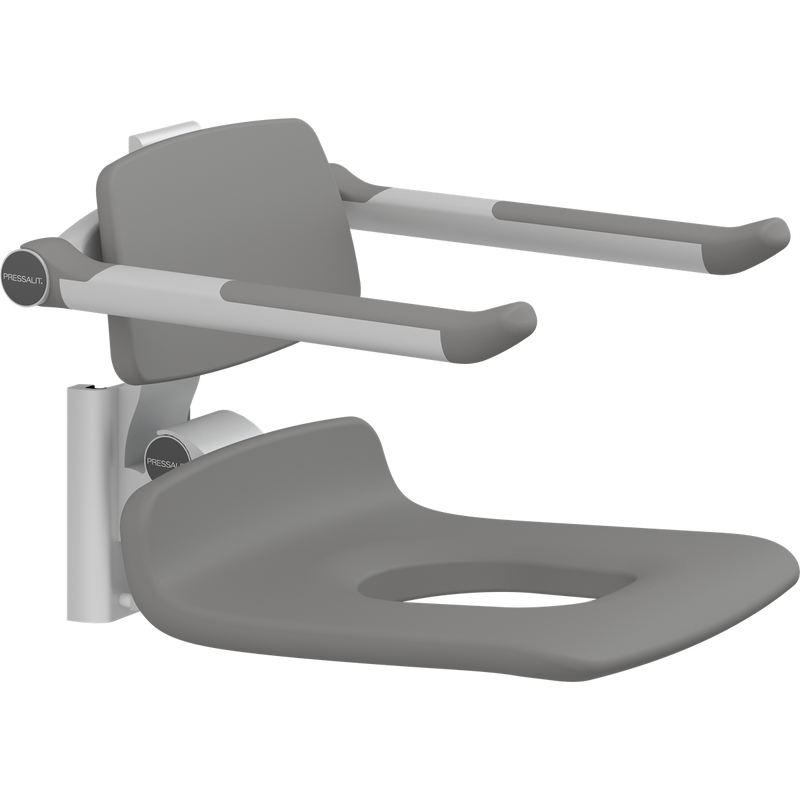 Pressalit PLUS Replacement Shower Seat 450 with Aperture incl. Backrest & Armrests, Manually Height Adjustable, Anthracite (R7135112)