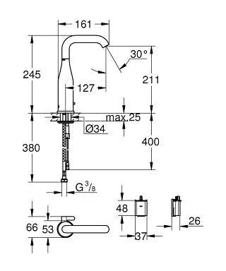 Grohe Essence E Infra-Red Electronic Basin Mixer chrome side profile