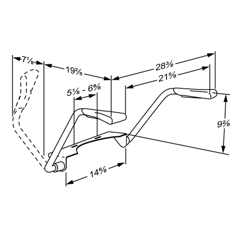 Pressalit TMA 2 toilet arm support with BL1 hinge, dimensioned drawing