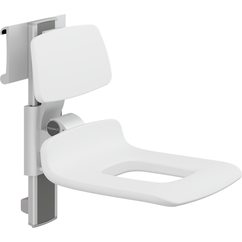 Pressalit PLUS Shower Seat 450 with Aperture incl. Backrest, Manually Height & Sideways Adjustable, White (R7455000)
