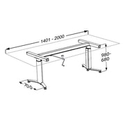 Pressalit INDIVO freestanding manual worktop lift, dimensioned drawing