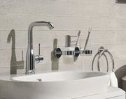 Grohe Essence L-Size basin mixer tap in chrome fitted with a freestanding basin