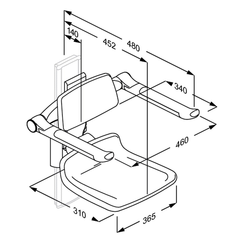 Pressalit PLUS Replacement Shower Seat 310 dimensions R7034