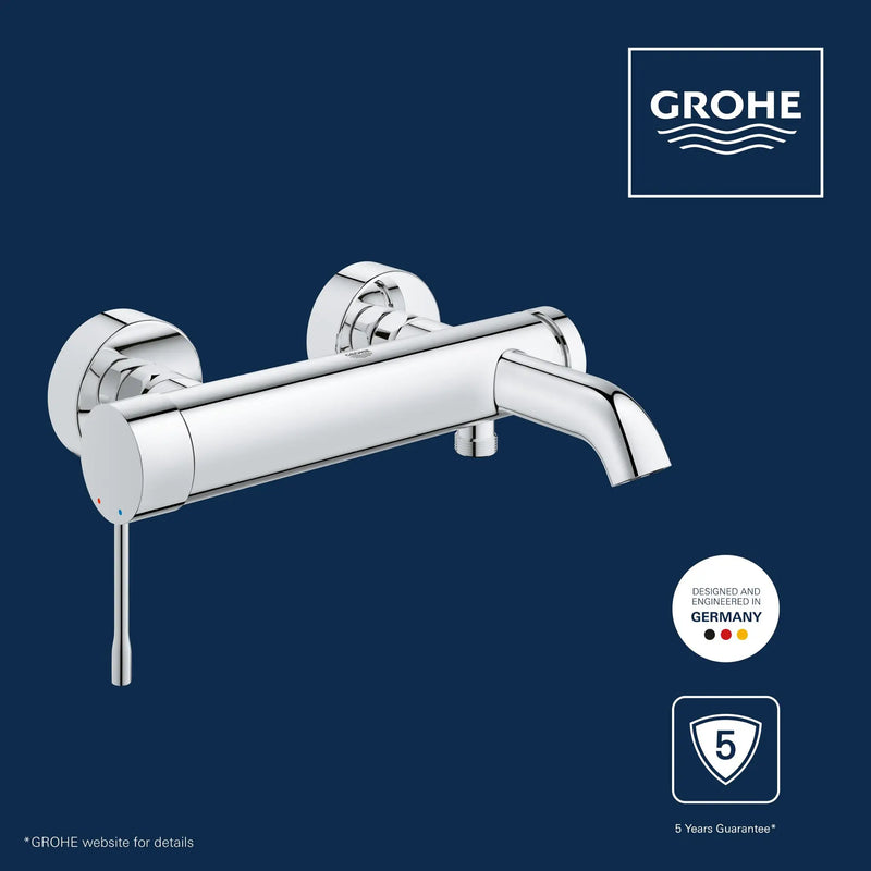 Grohe Essence wall-mounted bath shower mixer StarLight Chrome dimensions drawing