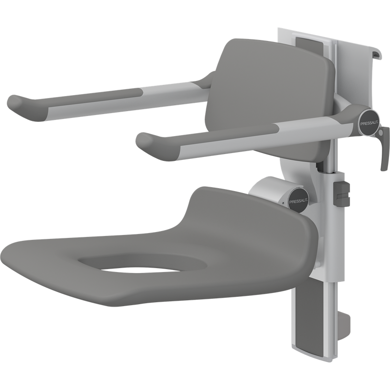 Pressalit PLUS Shower Seat 450 with Aperture incl. Backrest & Armrests, Manually Height & Sideways Adjustable, Anthracite (R7465112)