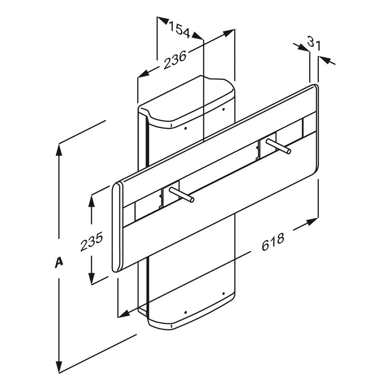 Pressalit PLUS Electric Wash Basin Bracket (wired control) dimensioned drawing (R4751)