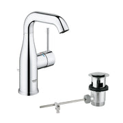 Grohe Essence basin mixer tap M-Size with swivel spout and pop-up waste in StarLight Chrome, code 23462001