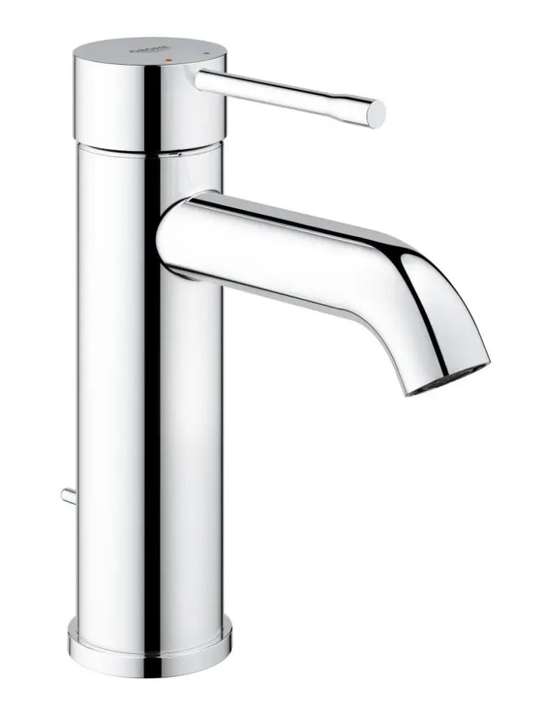 Detail of the Grohe Essence basin mixer single metal lever and cylindrical body in chrome