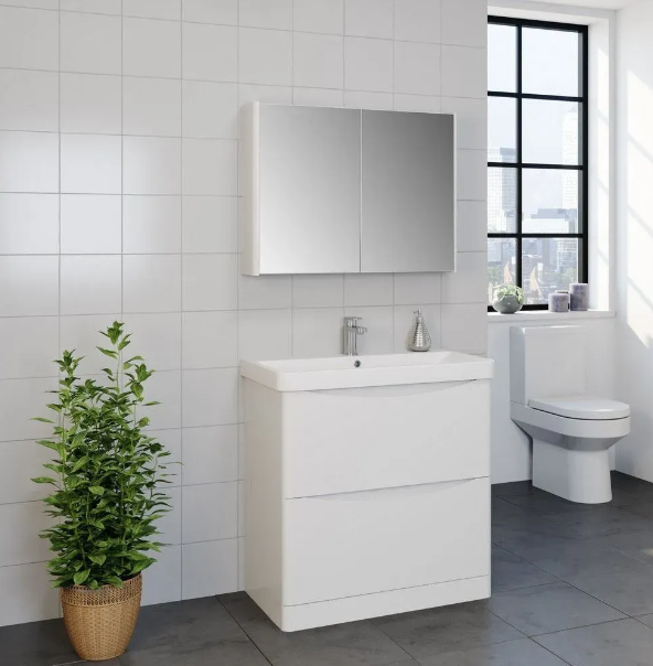 Kartell K-VIT Arc 800mm Wall Mounted 2 Drawer Unit & Ceramic Basin- White Gloss (ARC800WM-W FUR150ME)