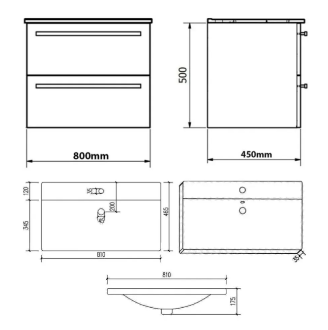 Kartell K-VIT Purity 800mm Wall Mounted 2 Drawer Unit & Ceramic Basin- Silver Oak (PSO800WM-FUR062PU)