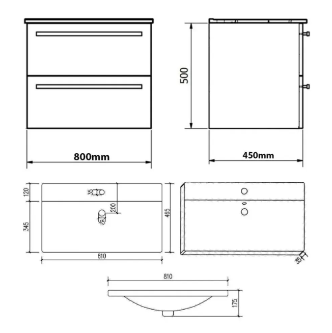 Kartell K-VIT Purity 800mm Wall Mounted 2 Drawer Unit & Mid Depth Ceramic Basin Gloss White  (FUR054PU-FUR062PU)