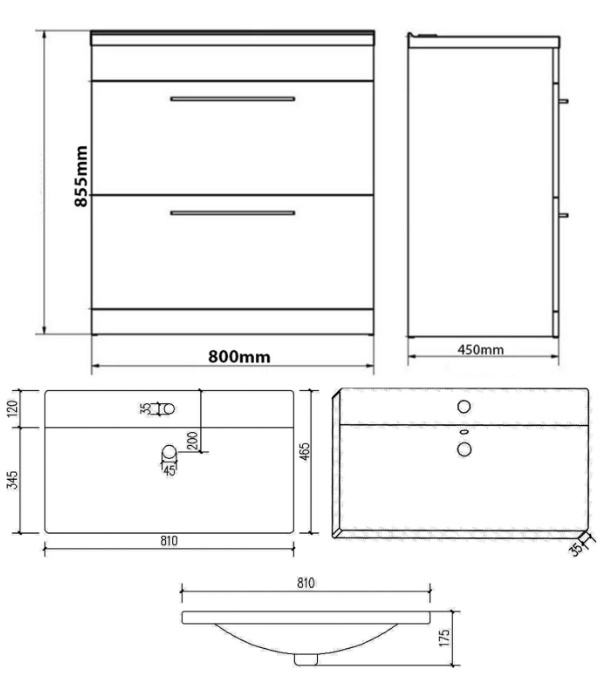 Kartell K-VIT Purity 800mm Floor Standing 2 Drawer Unit & Mid Depth Ceramic Basin- Silver Oak (PSO800DR-FUR062PU)