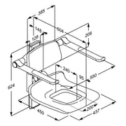 Pressalit PLUS Shower Seat 450 with Aperture incl. Backrest & Armrests dimensioned drawing (R7435112)