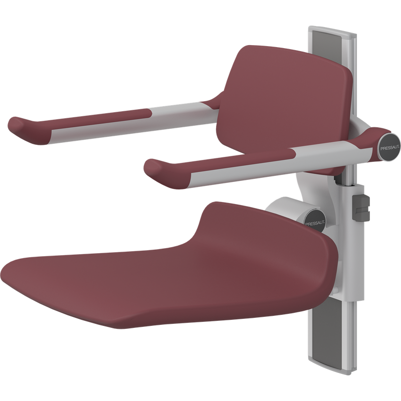 Pressalit PLUS Shower Seat 450 incl. Backrest & Armrests, Manually Height Adjustable, Red (R7434035)