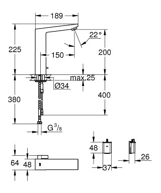 Grohe Eurocube E Infra-Red Electronic Basin Mixer Chrome side profile