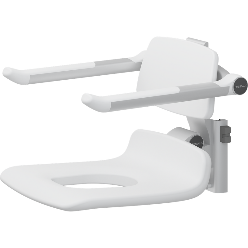 Pressalit PLUS Replacement Shower Seat 450 with Aperture incl. Backrest & Armrests, Manually Height Adjustable, White (R7135000)