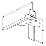 Pressalit PLUS Support Arm 700mm Right Hand dimensions R370470