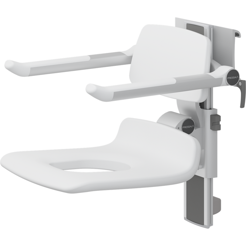 Pressalit PLUS Shower Seat 450 with Aperture incl. Backrest & Armrests, Manually Height & Sideways Adjustable, White (R7465000)