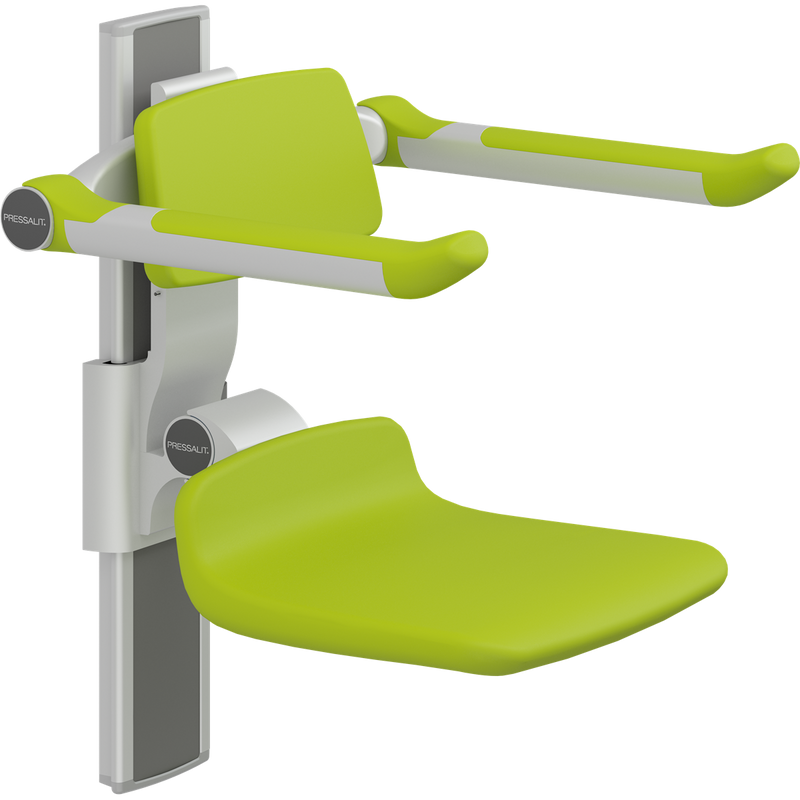 Pressalit PLUS Shower Seat 310 incl. Backrest & Armrests, Manually Height Adjustable, Lime Green (R7334277)