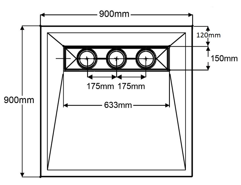 AKW TriForm 900x900mm wet floor former dimensions drawing