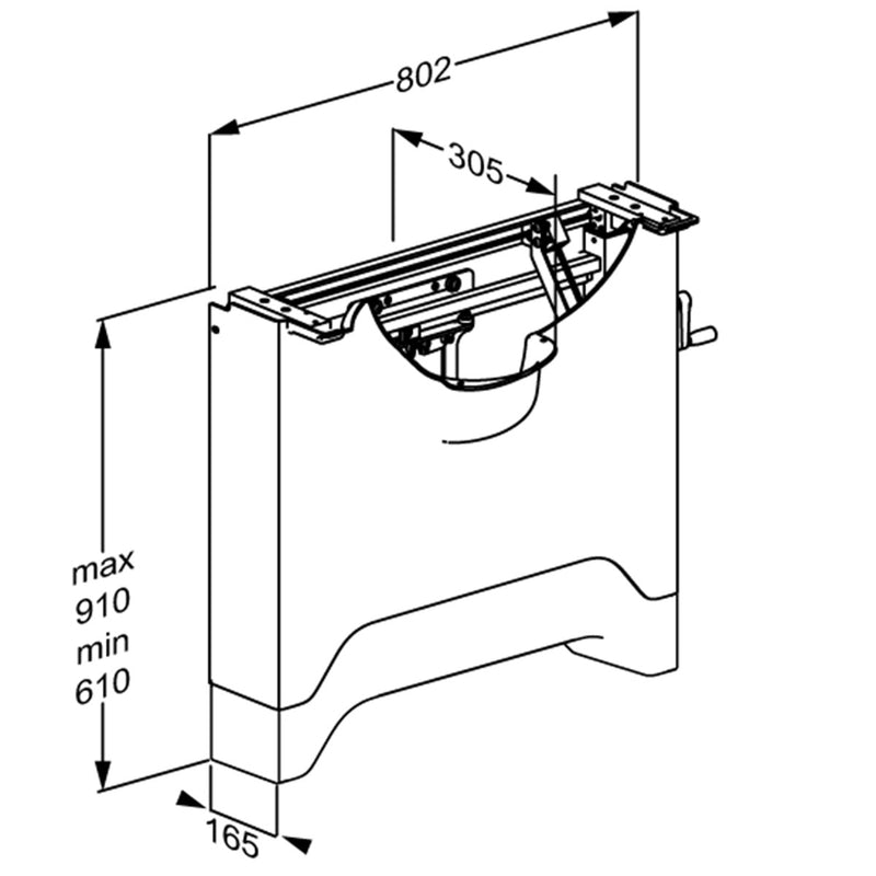 Pressalit MATRIX ANGLE DEEP wash basin bracket, right-facing, dimensioned drawing (mm)