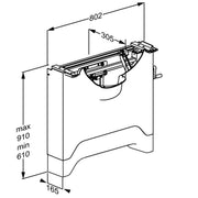Pressalit MATRIX ANGLE DEEP wash basin bracket, right-facing, dimensioned drawing (mm)
