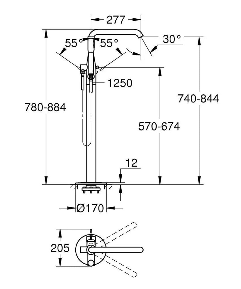 Grohe Essence floor-mounted bath mixer chrome with freestanding bath 23491001