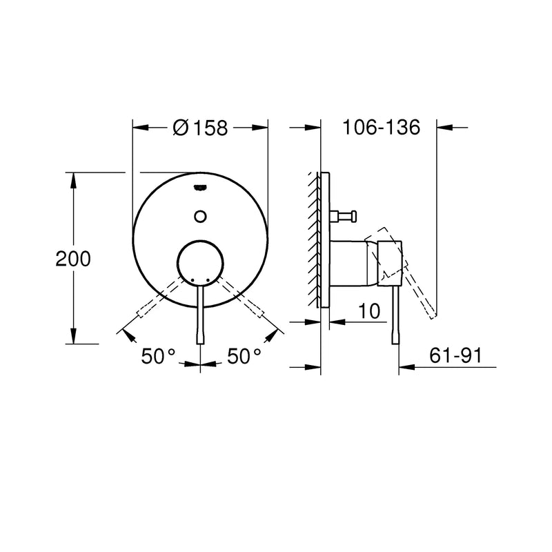 Grohe Essence Concealed Mixer Trim 2-Way Diverter in StarLight Chrome detail view