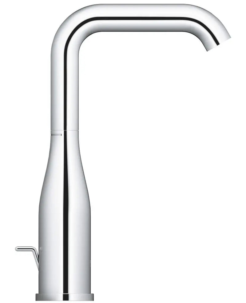 Detail of the Grohe Essence L-Size basin mixer lever and cylindrical body in chrome