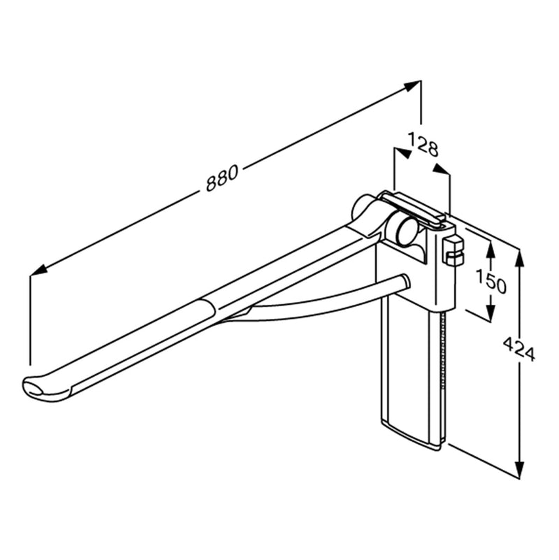 Pressalit PLUS Support Arm 850mm Right Hand dimensions R370485