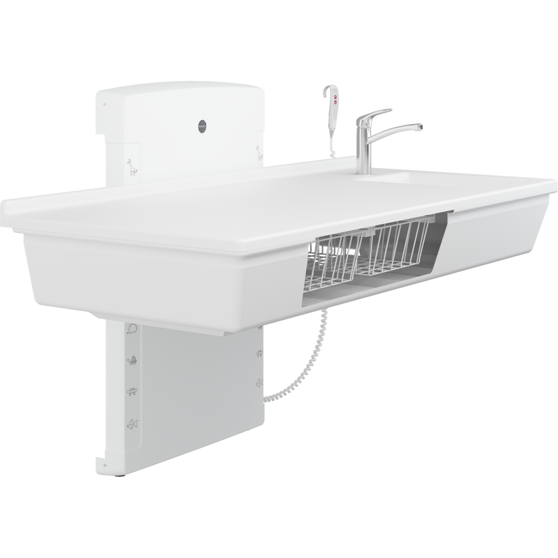 Pressalit Daycare Changing Table, Wall-Mounted Low-Start, 800 × 1800mm, with Sink & Standard Mixer Tap (R8685000)