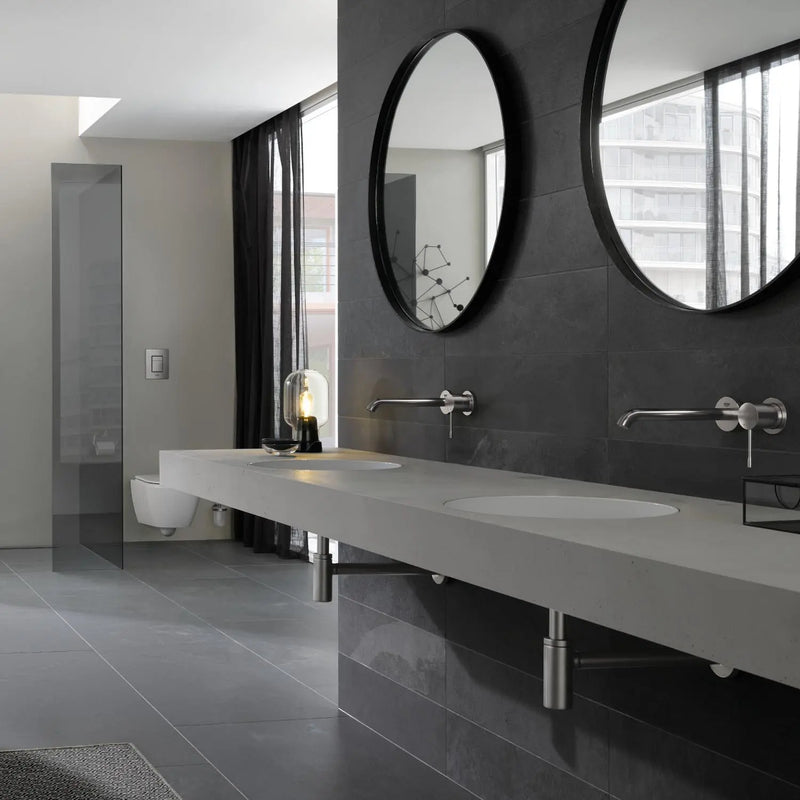 Grohe Essence wall-mounted 2-hole basin mixer L-Size StarLight Chrome spout detail