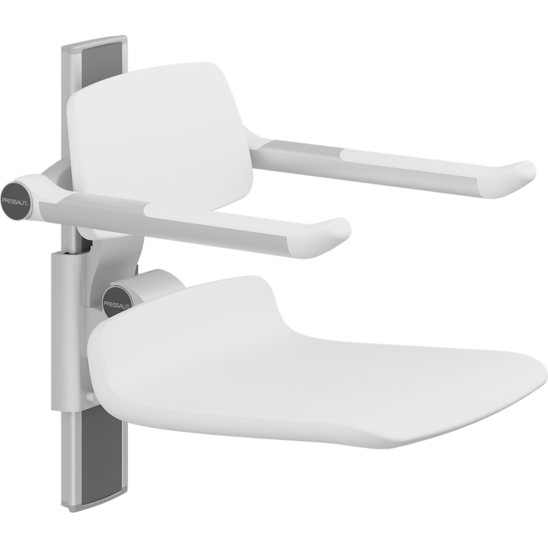 Pressalit PLUS Shower Seat 450 incl. Backrest & Armrests, Manually Height Adjustable, White (R7434000)